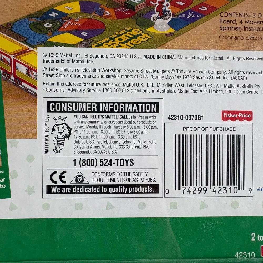 VTG 1999 Fisher-Price How to Get to Sesame Street Pop-Up Game New Sealed 3' Long